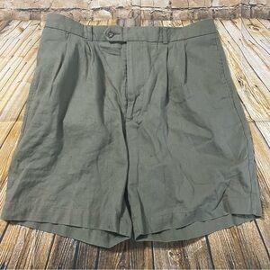 Perry Ellis Olive Green Linen Blend Pleated Shorts